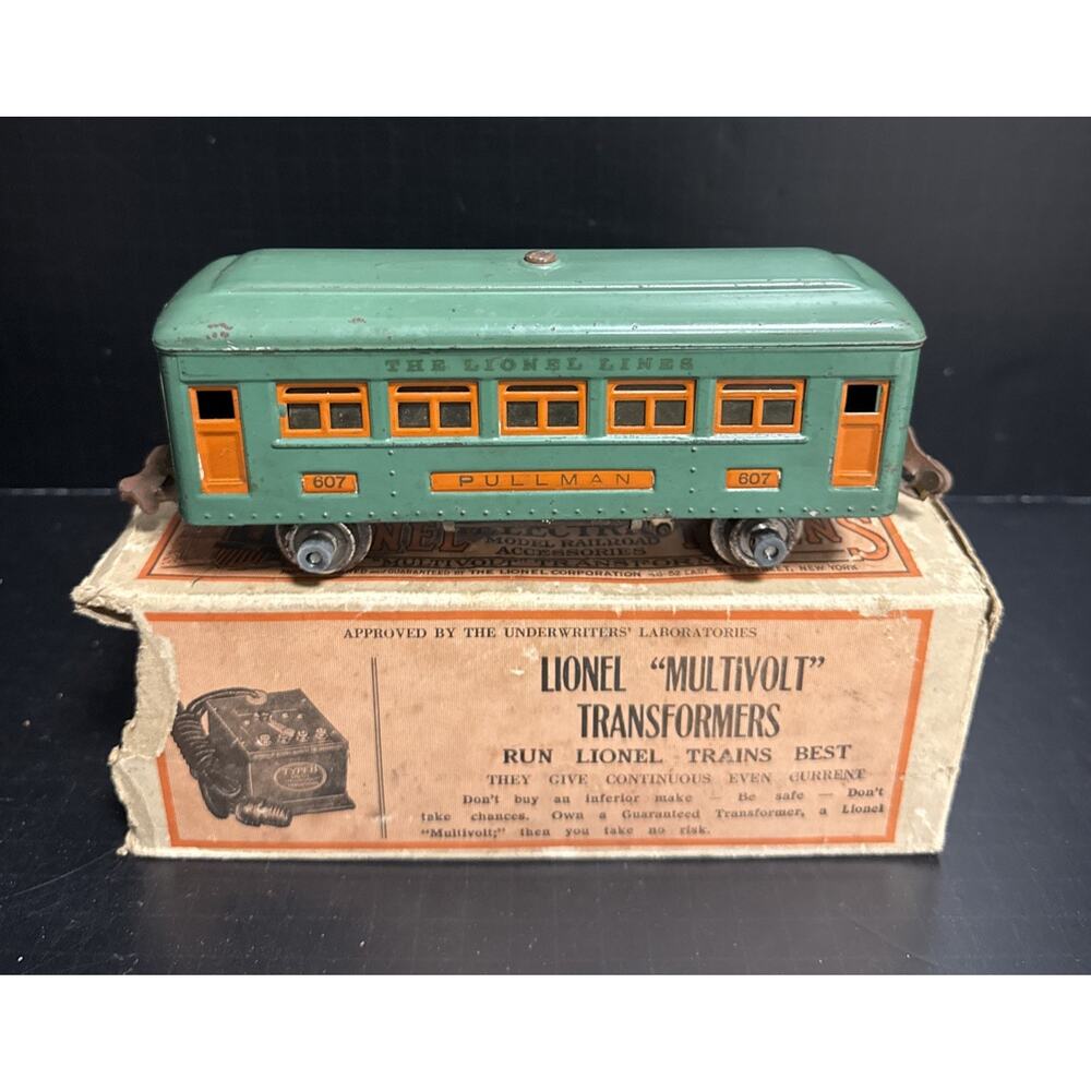Lionel Lines Pre-War O Gauge #607 Pullman Passenger Car Box Steel Vintage Green